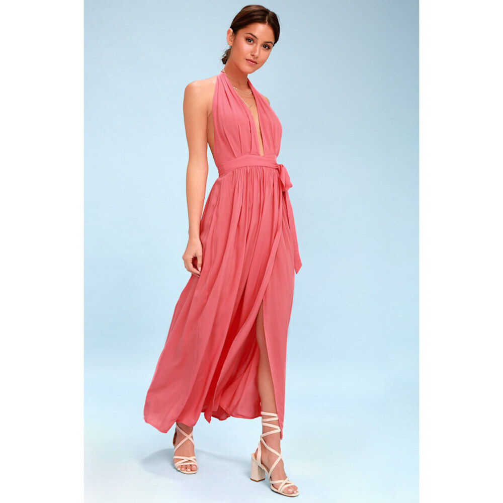 Lulus Magical Movement Coral Pink Wrap Maxi Dress - Size Large